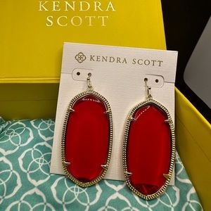 NWT Kendra Scott Gold Danielle Earrings in Red Glass